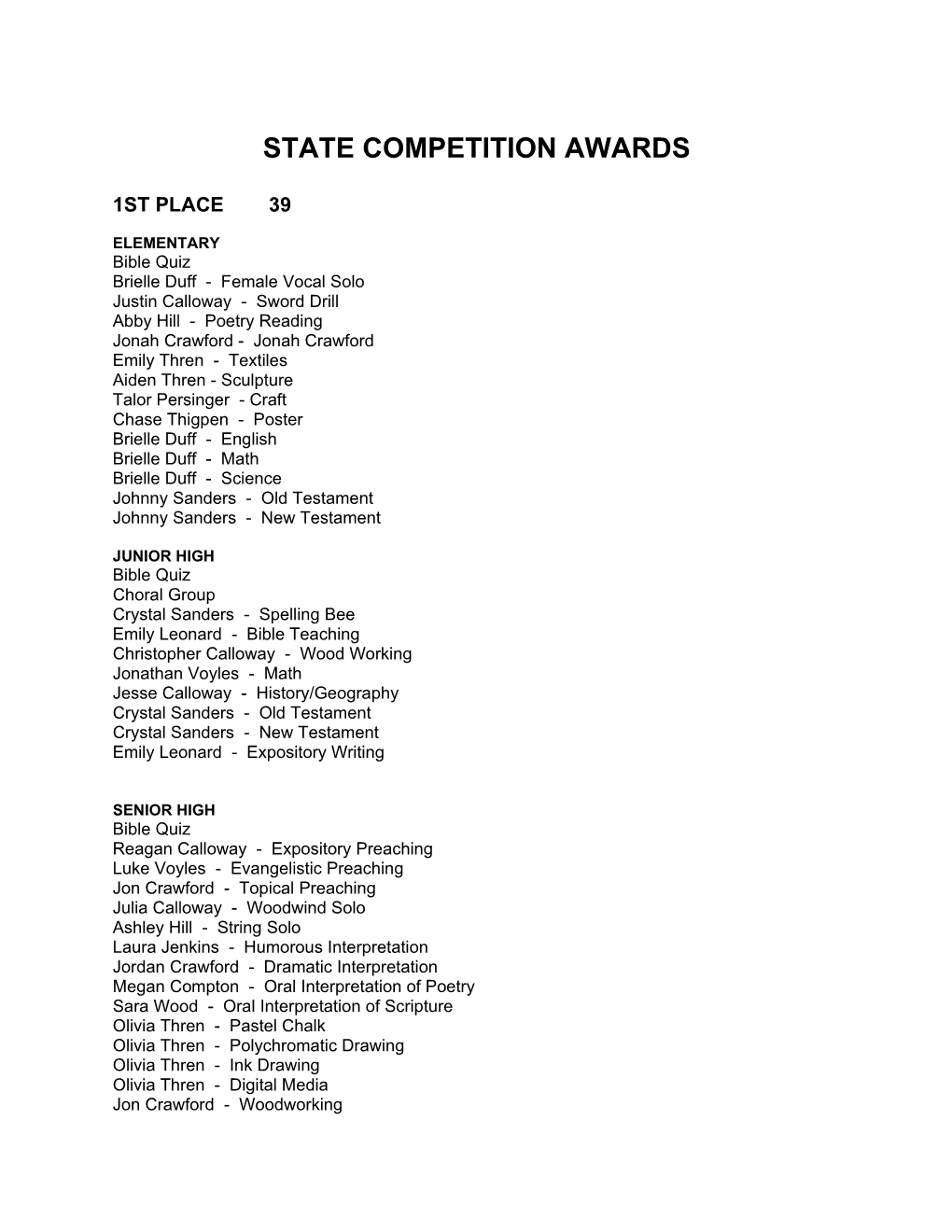 State Competition Awards