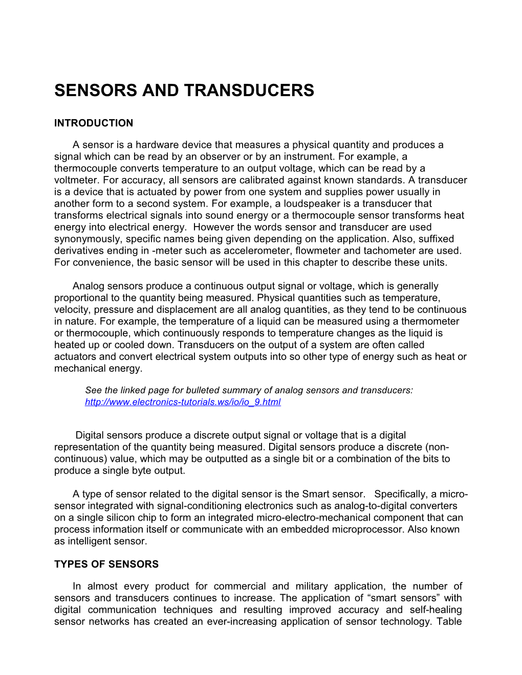 Sensors and Transducers