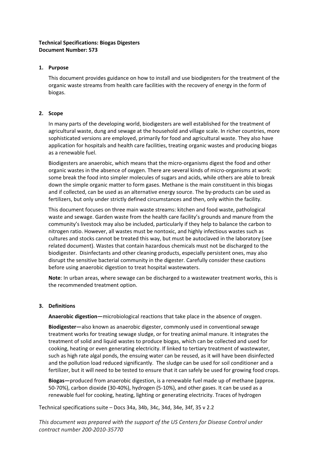 Technical Specifications: Biogas Digesters