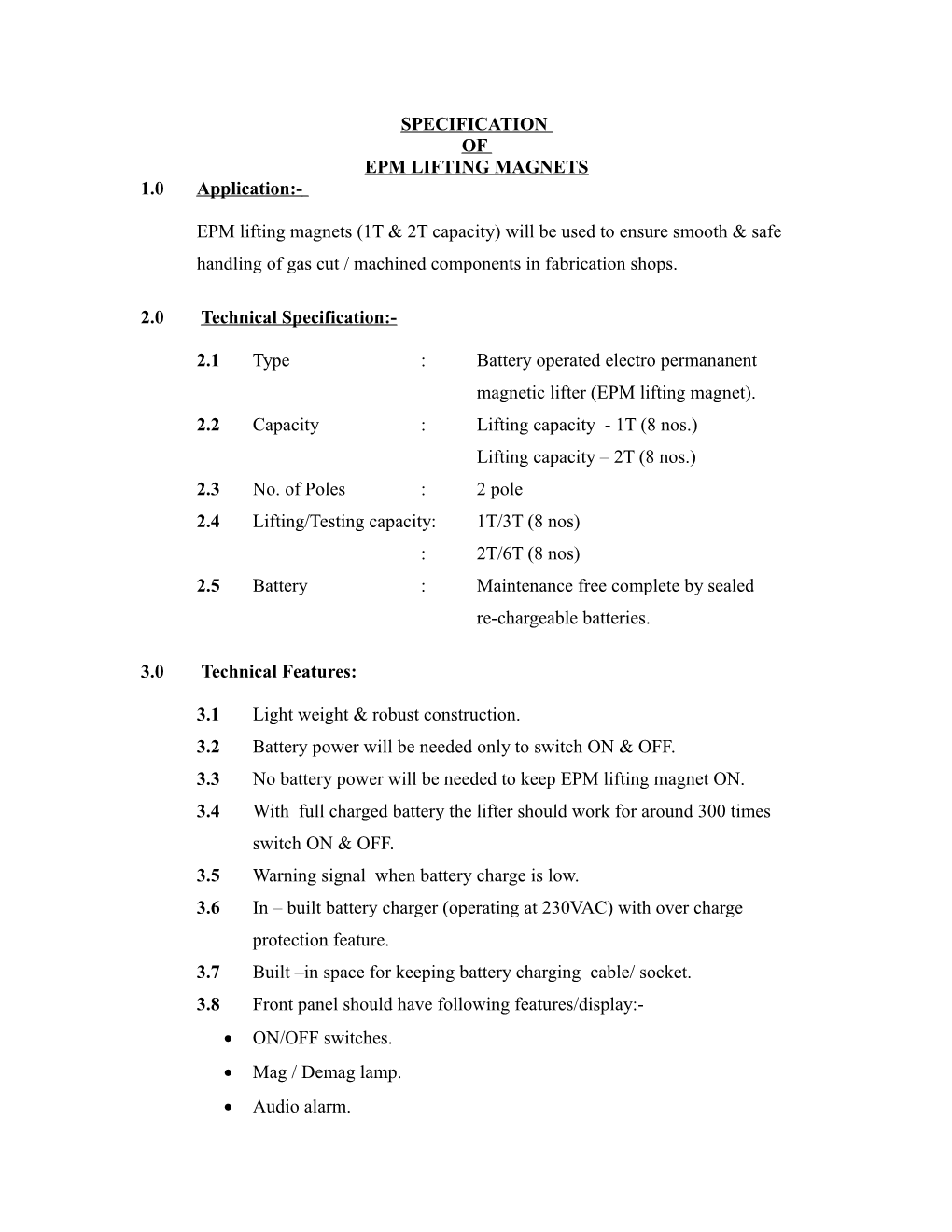 Technical Specification of Industrial Vacuum Cleaner