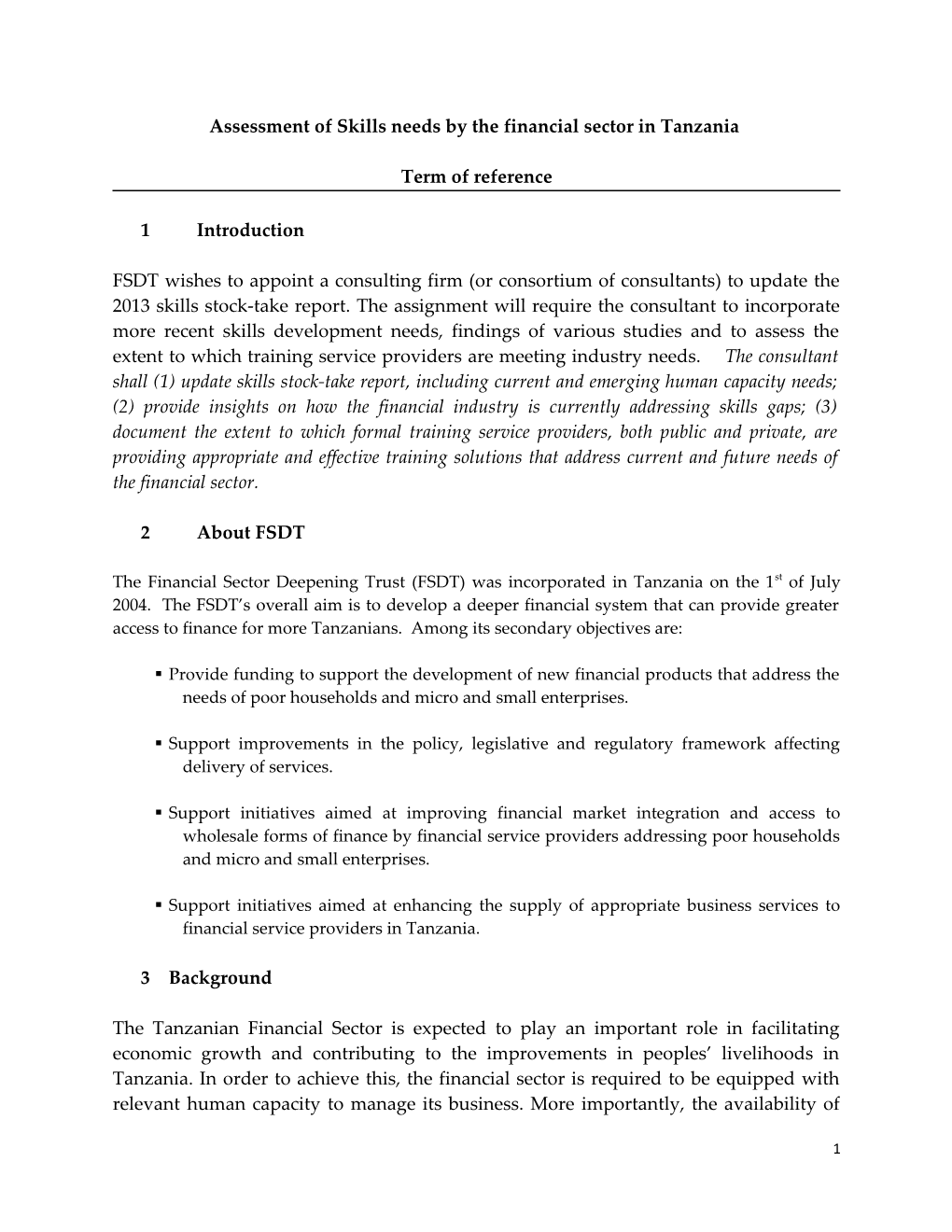 Assessment of Skills Needs by the Financial Sector in Tanzania