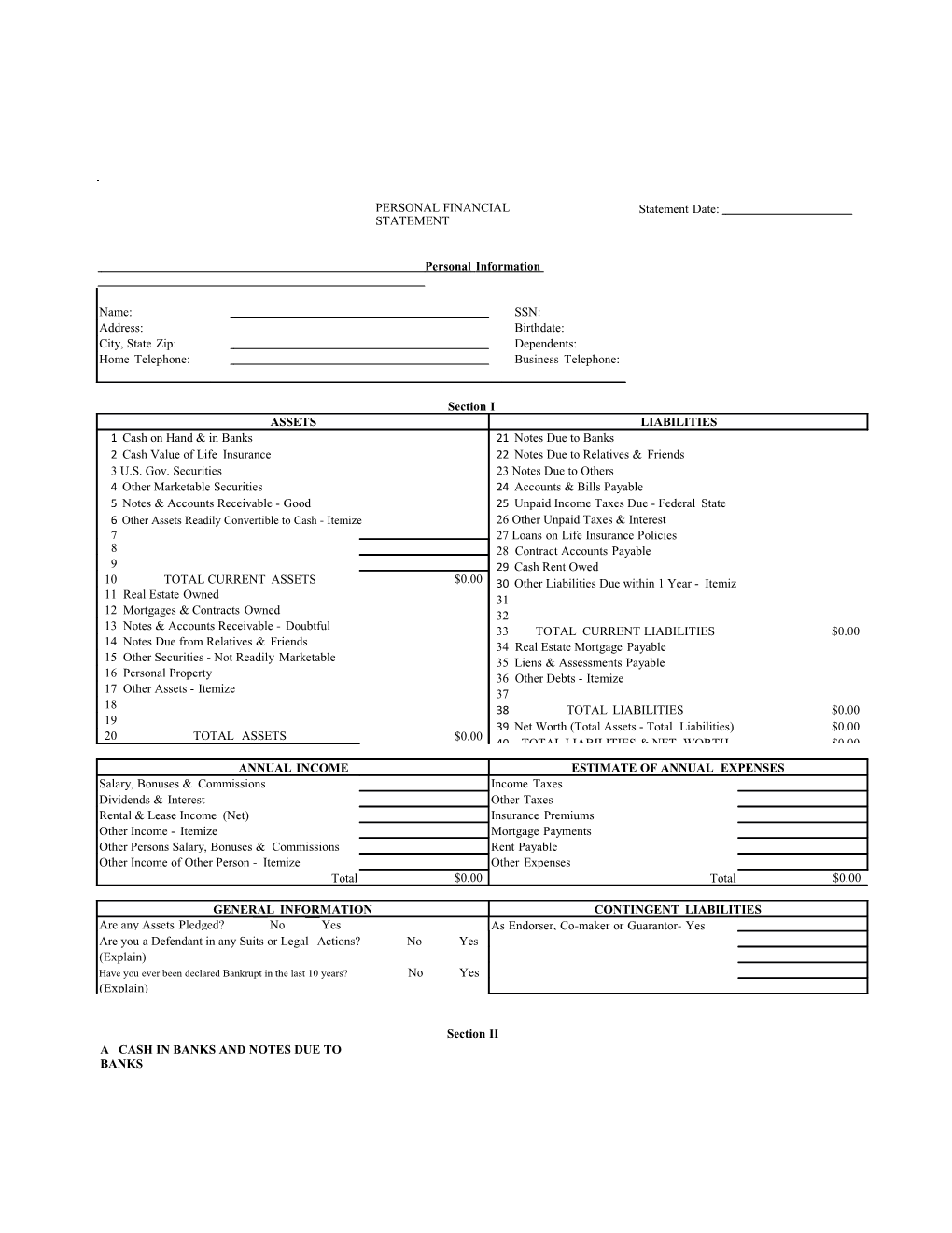 Blank Personal Financial Statement.Xls