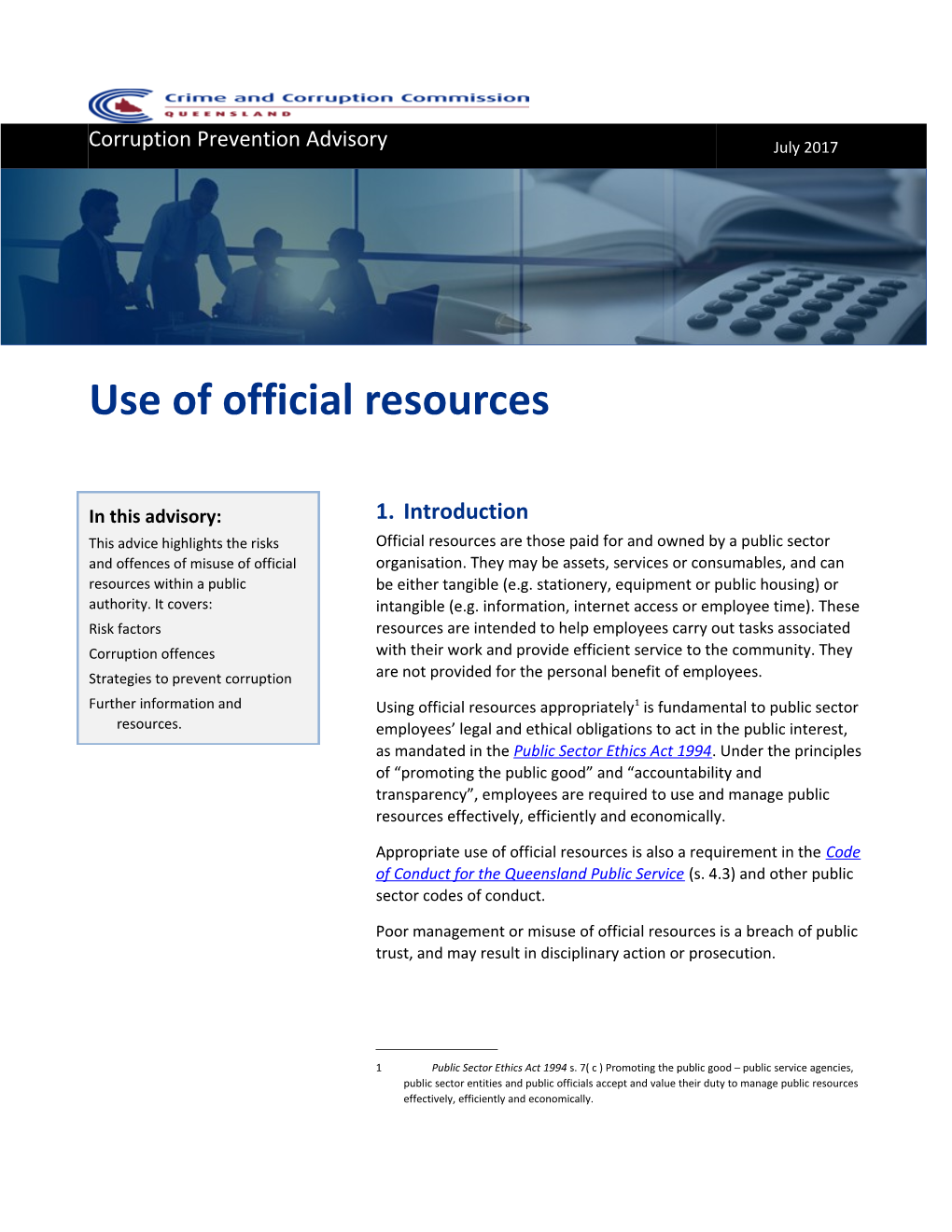 Use of Official Resources