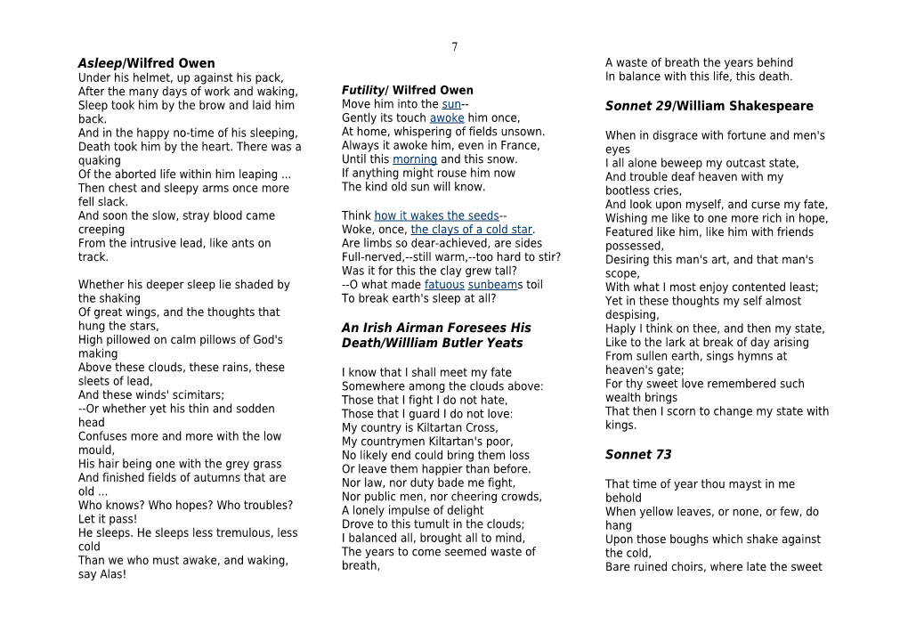 Asleep/Wilfred Owen