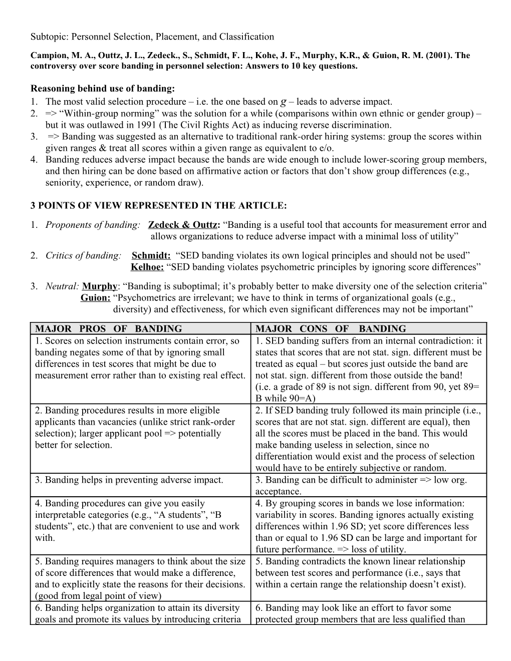 Subtopic: Personnel Selection, Placement, and Classification