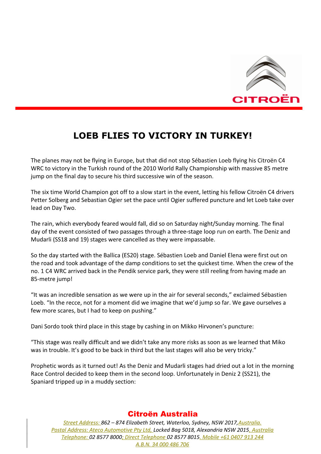 Loeb Flies to Victory in Turkey!