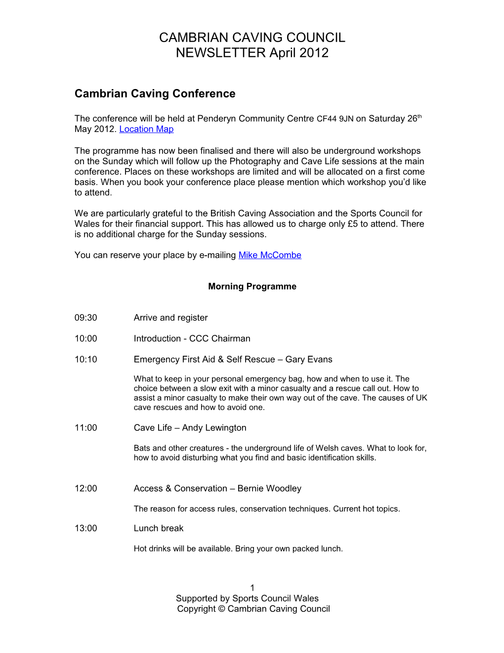 Cambrian Caving Conference