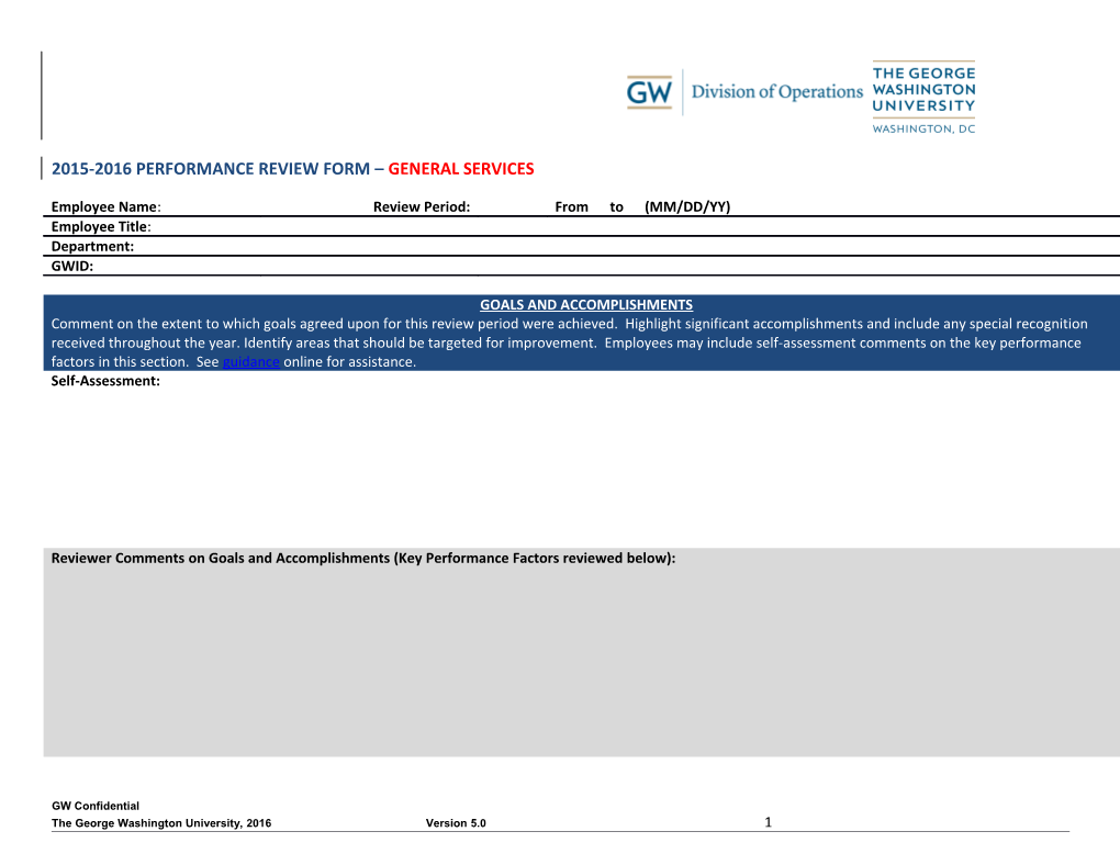2015-2016 Performance Review Form General Services