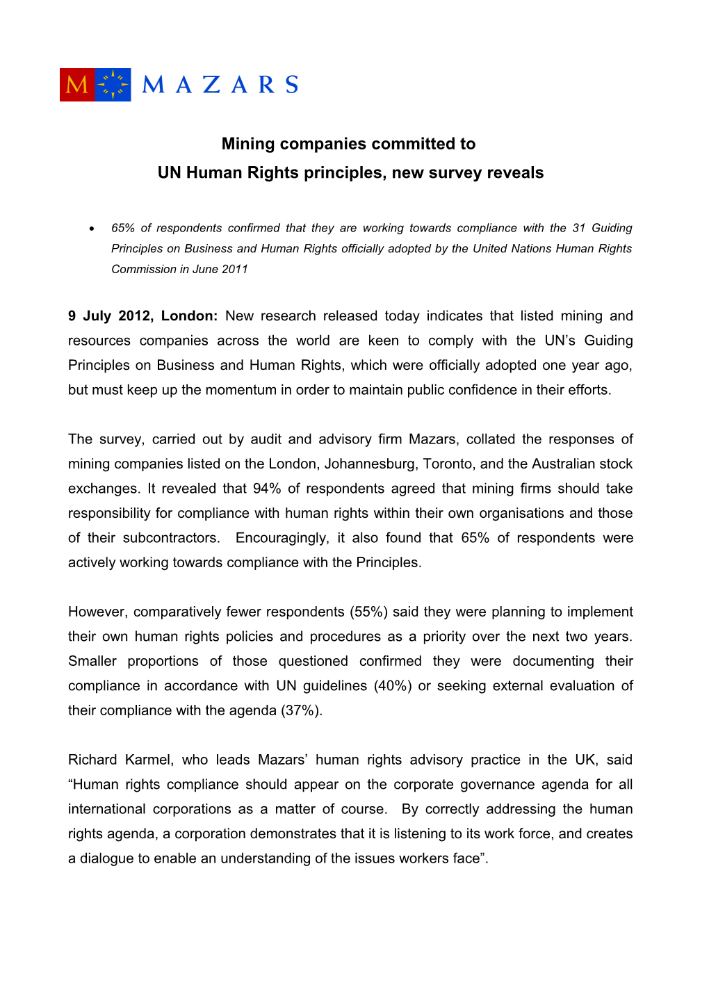 UN Human Rights Principles, New Survey Reveals