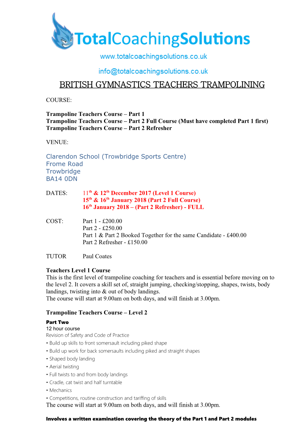 British Gymnastics Trampolining
