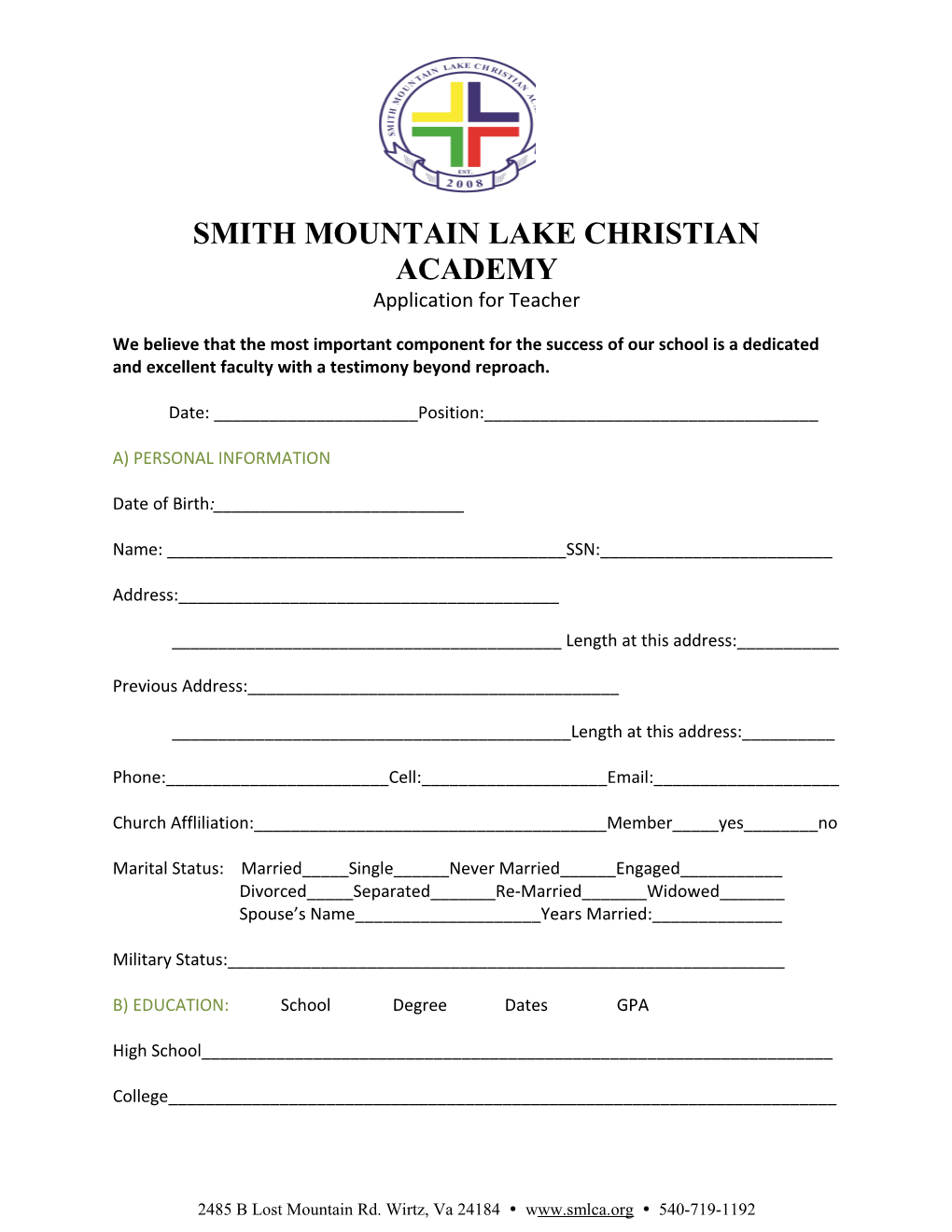 Smith Mountain Lake Christian Academy