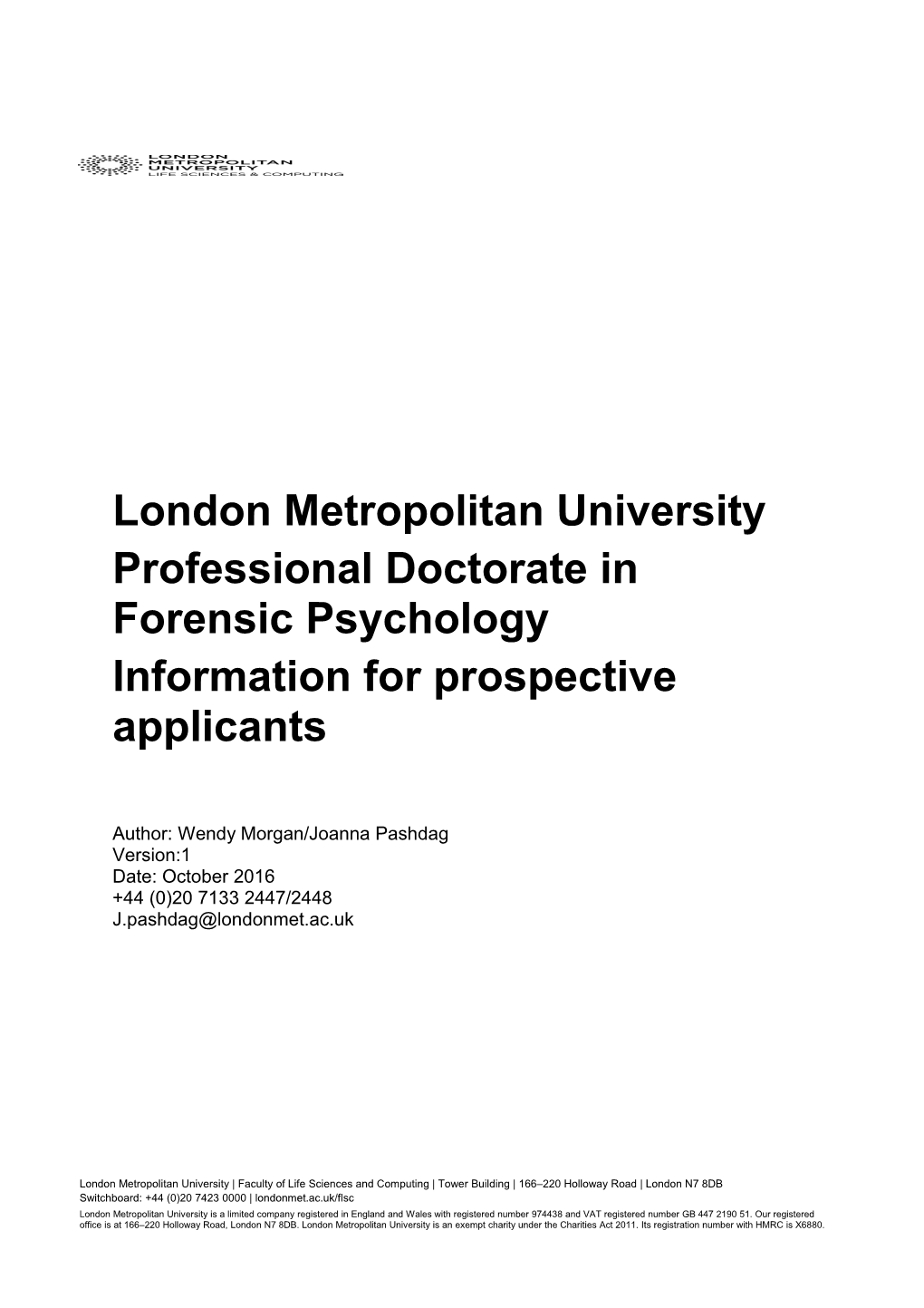 Professional Doctorate in Forensic Psychology