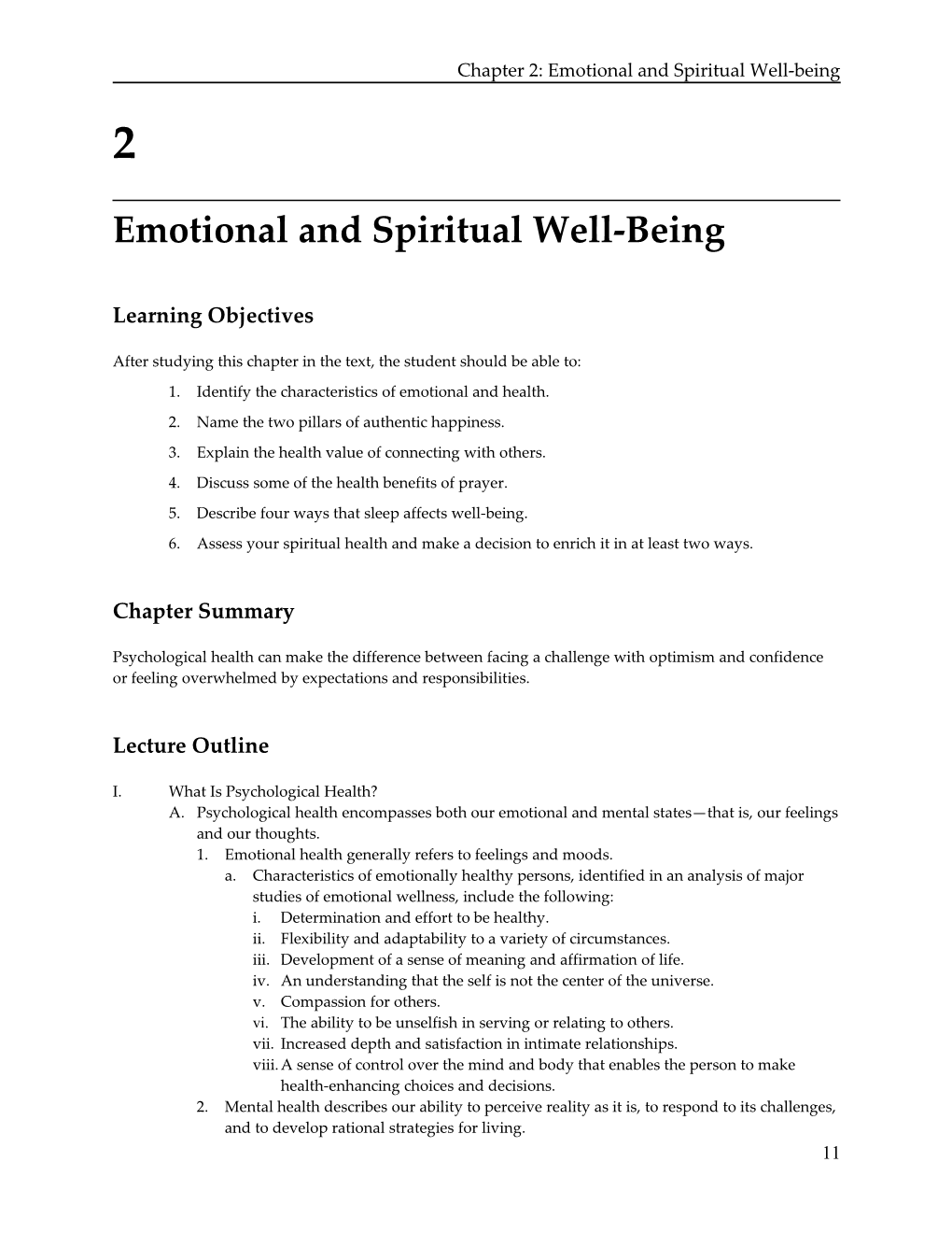 Chapter 2: Emotional and Spiritual Well-Being
