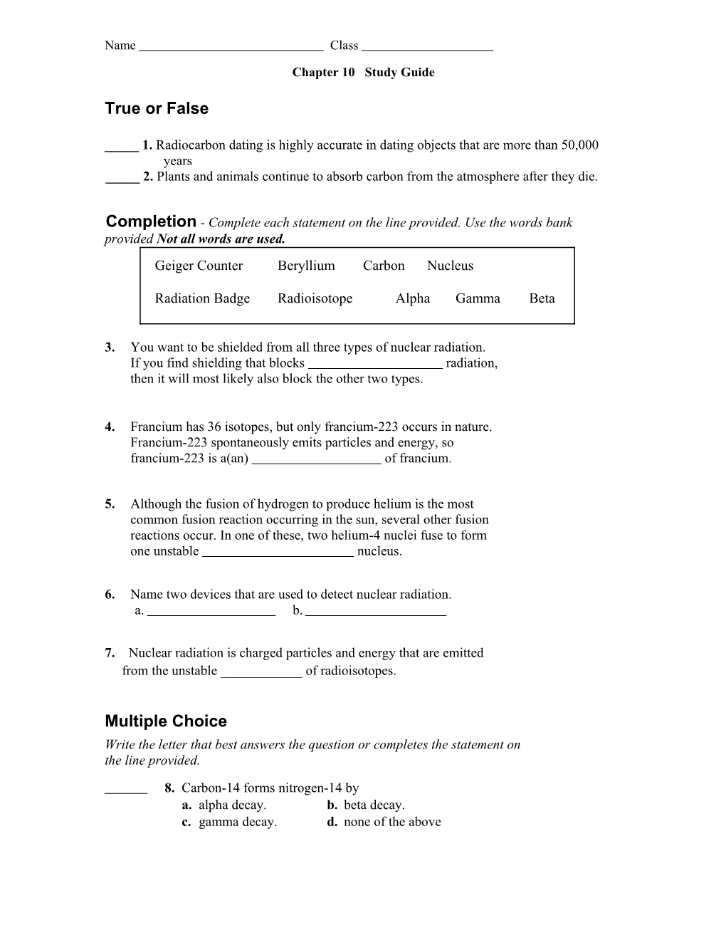 Chapter 10Study Guide