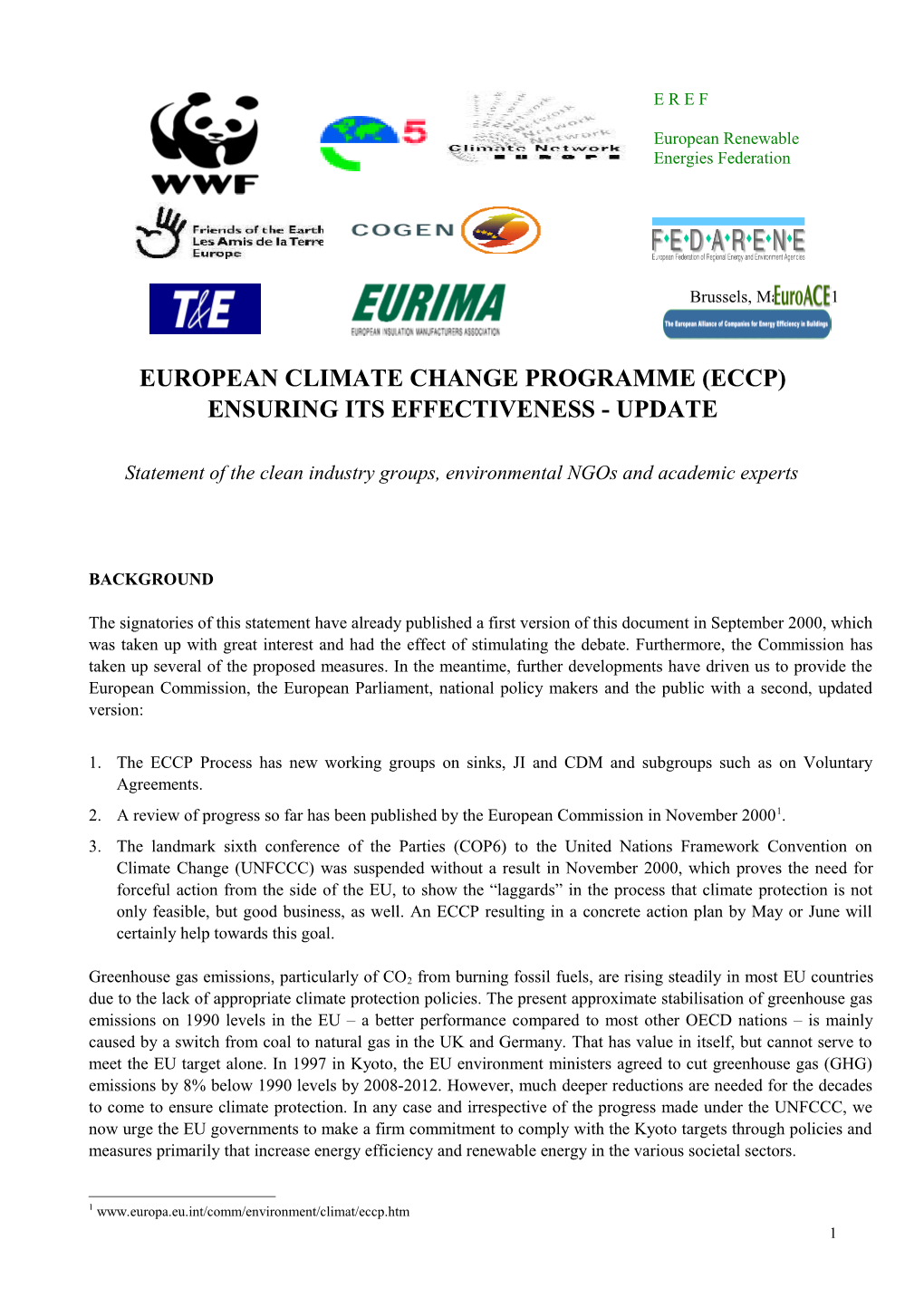 Statement of the Clean Industry Groups, Academic Experts and Environmental Ngos Participating