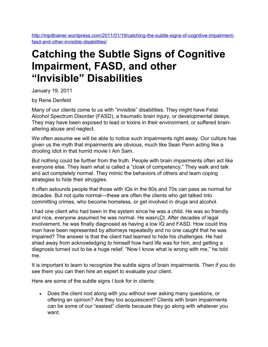 Catching the Subtle Signs of Cognitive Impairment, FASD, and Other Invisible Disabilities