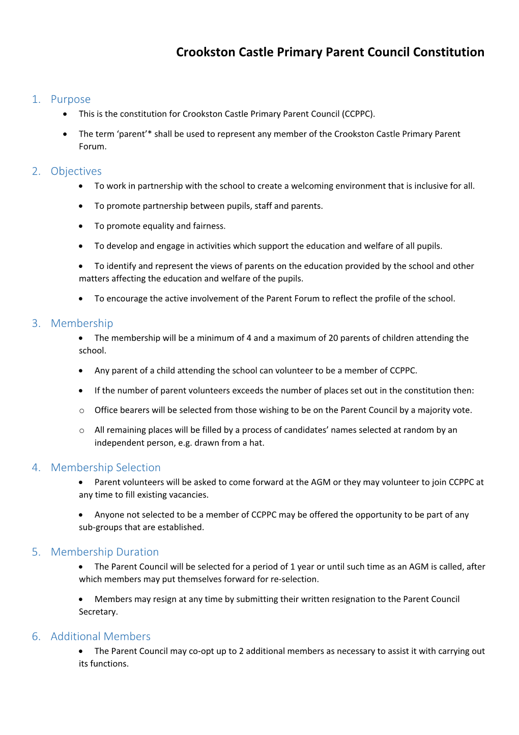 Crookston Castle Primary Parent Council Constitution