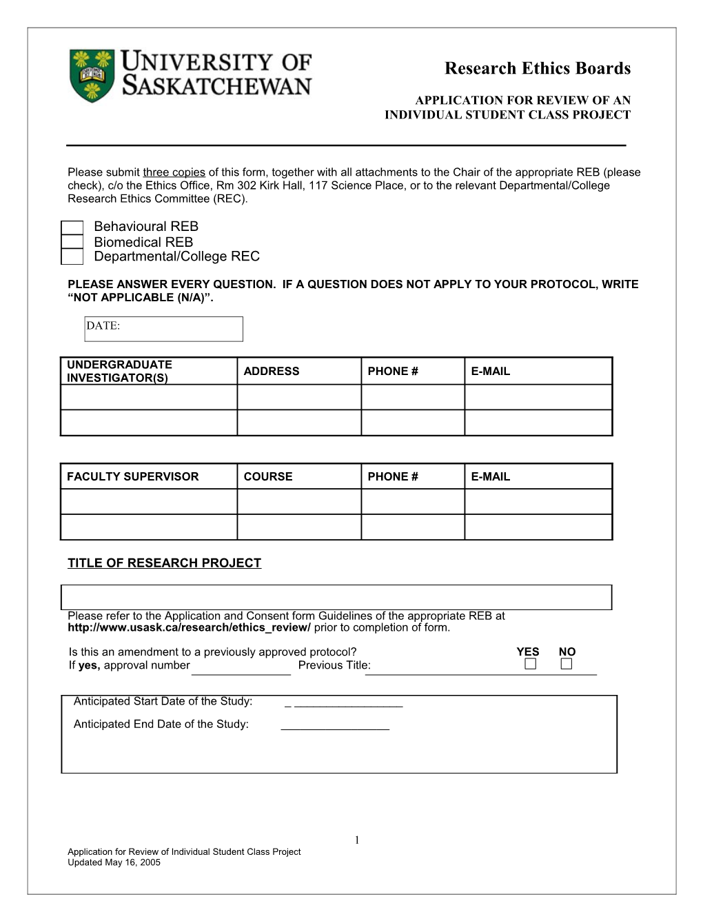 Please Submit Three Copies of This Form, Together with All Attachments to the Chair Of