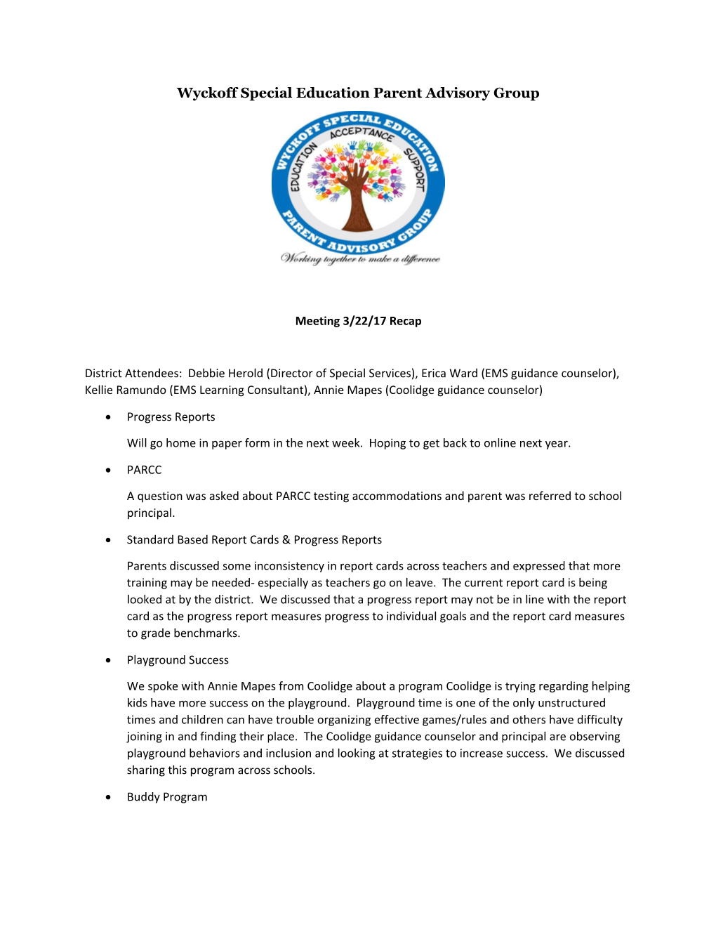 Wyckoff Special Education Parent Advisory Group