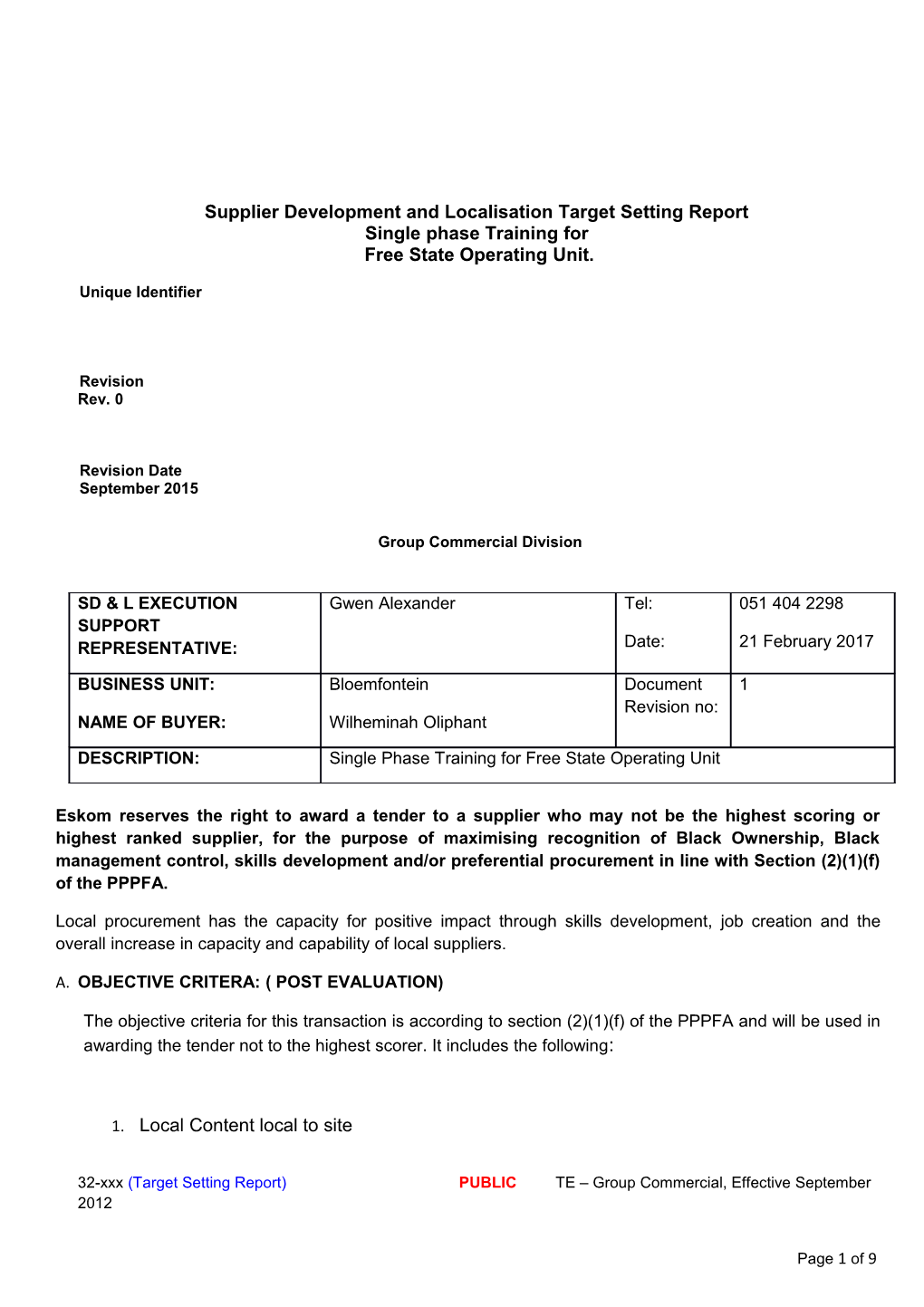 Supplier Development and Localisation for the Project Recruitment Services