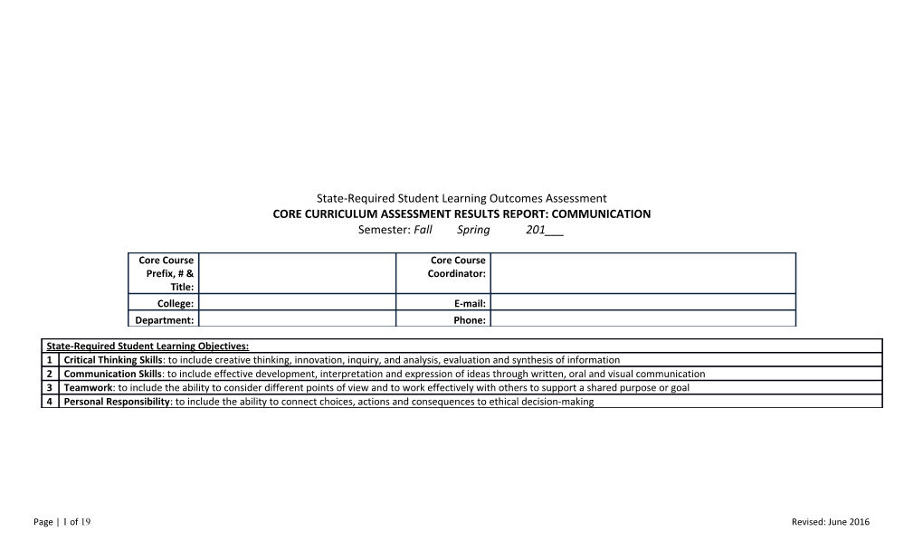 Core Curriculum Assessment Results Report: Communication