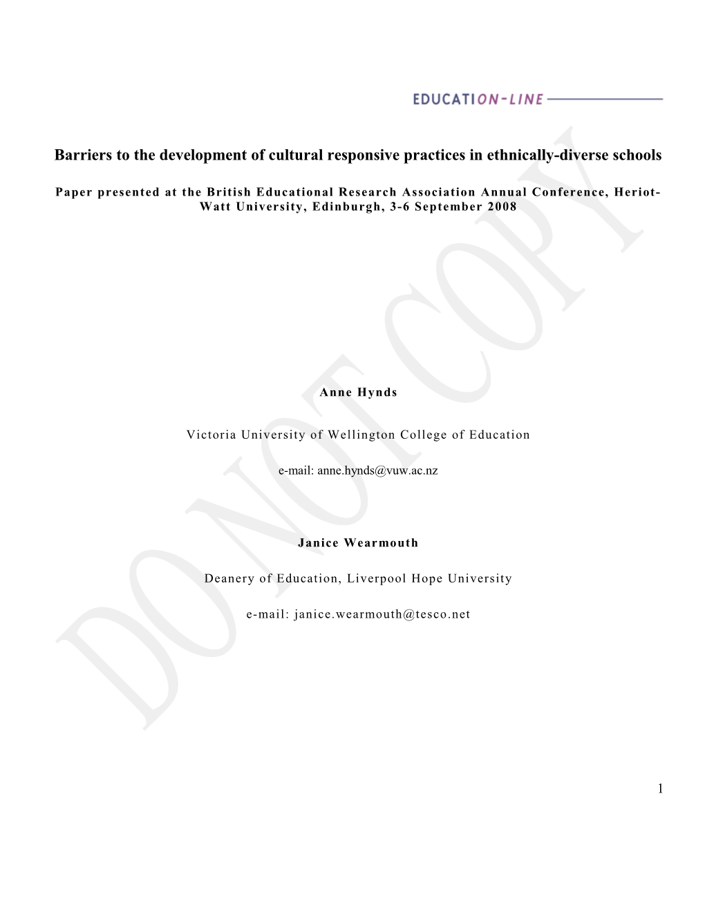 Barriers to the Development of Cultural Responsive Practices in Ethnically-Diverse Schools