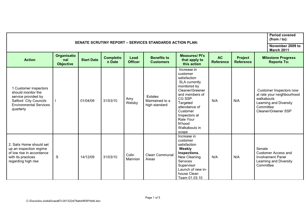 Senate Scrutiny Report Salix Direct Contact Centre Action Plan