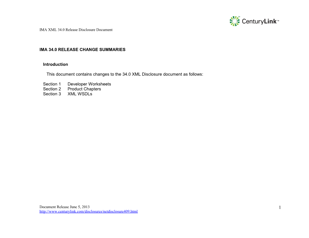 IMA XML 34.0 Release Disclosure Document
