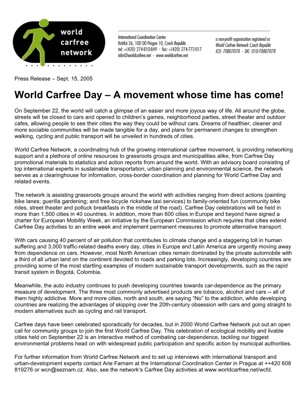 World Carfree Day a Movement Whose Time Has Come!
