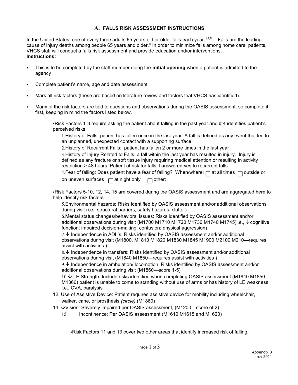 Fall Risk Assessment Tool