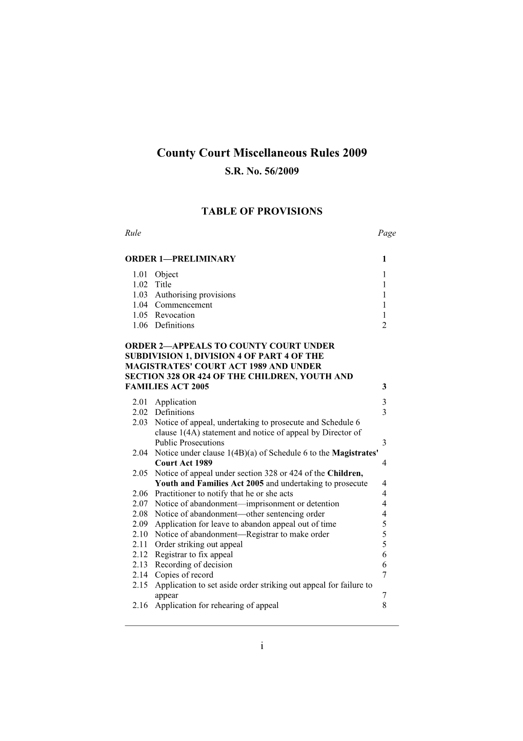 County Court Miscellaneous Rules 2009
