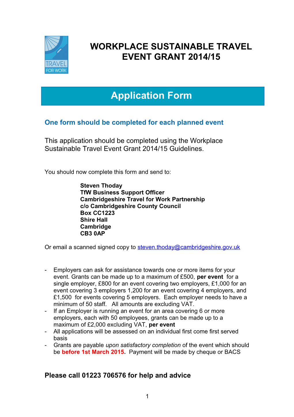 Appendix a - Workplace Travel Grant Application Form