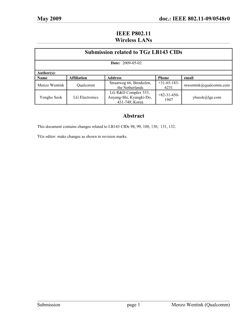 This Document Contains Changes Related to LB143 Cids 98, 99, 100, 130, 131, 132