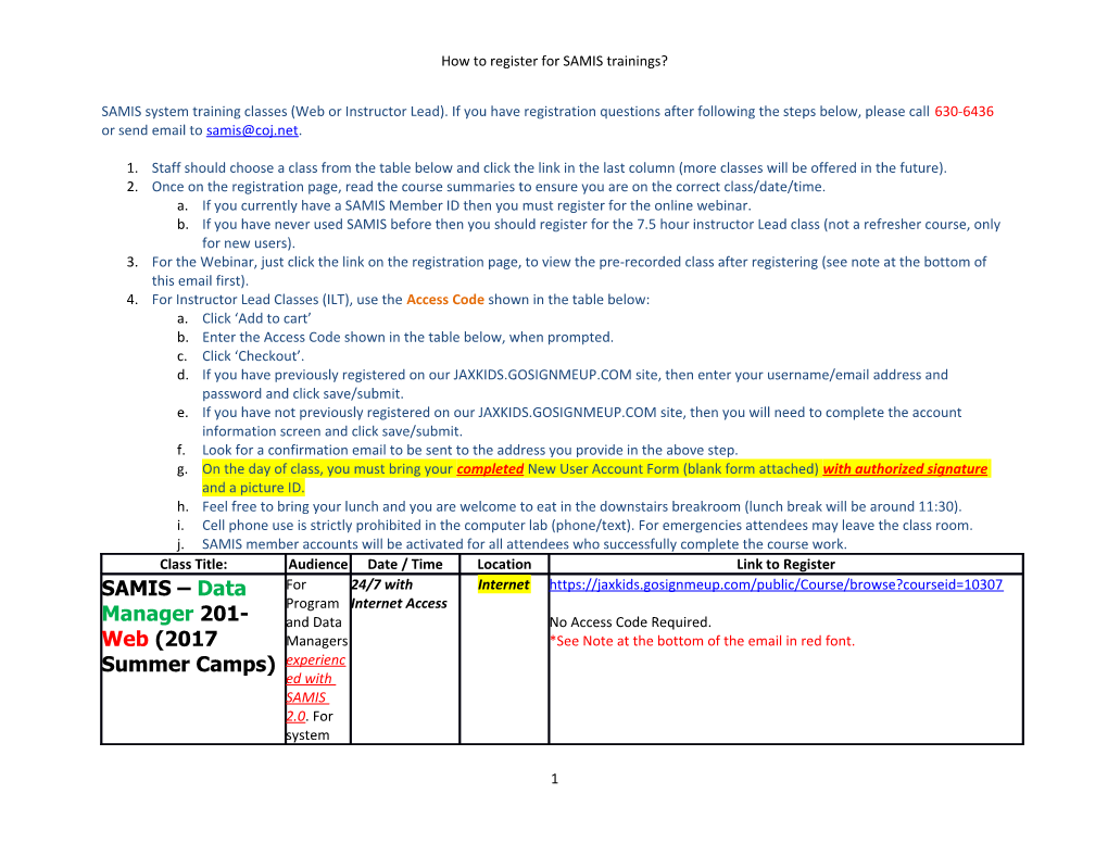 How to Register for SAMIS Trainings?