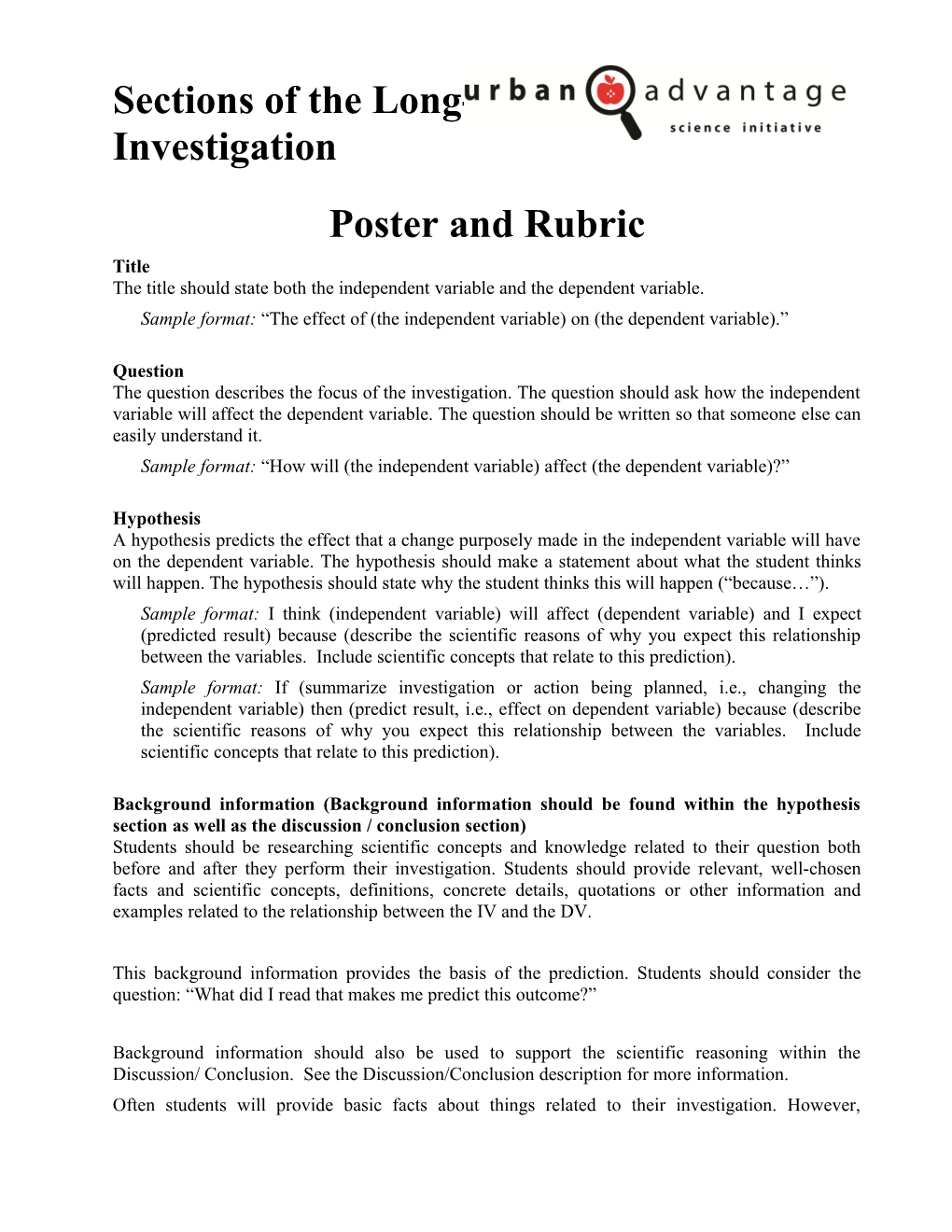 Poster and Rubric