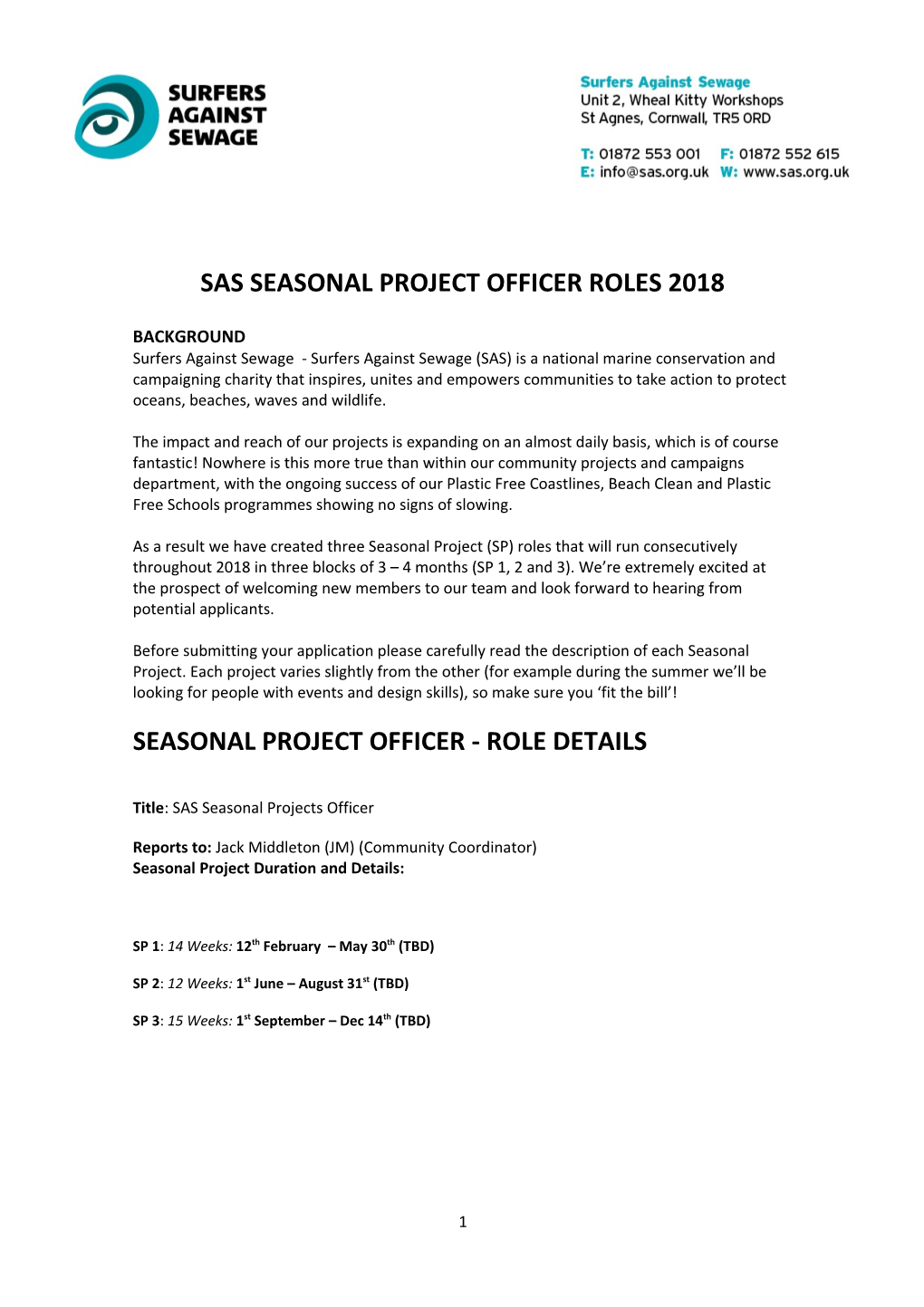 Sas Seasonal Project Officer Roles 2018