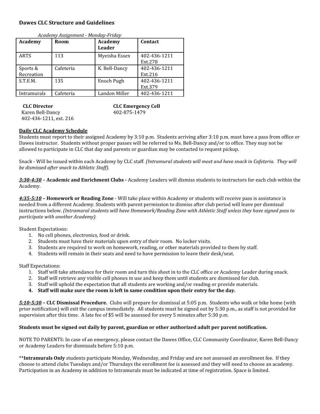 Dawes CLC Structure and Guidelines