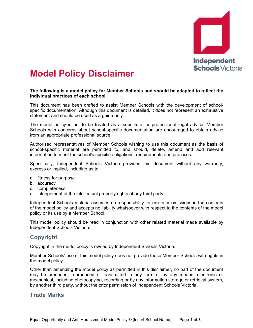 Model Policy Disclaimer