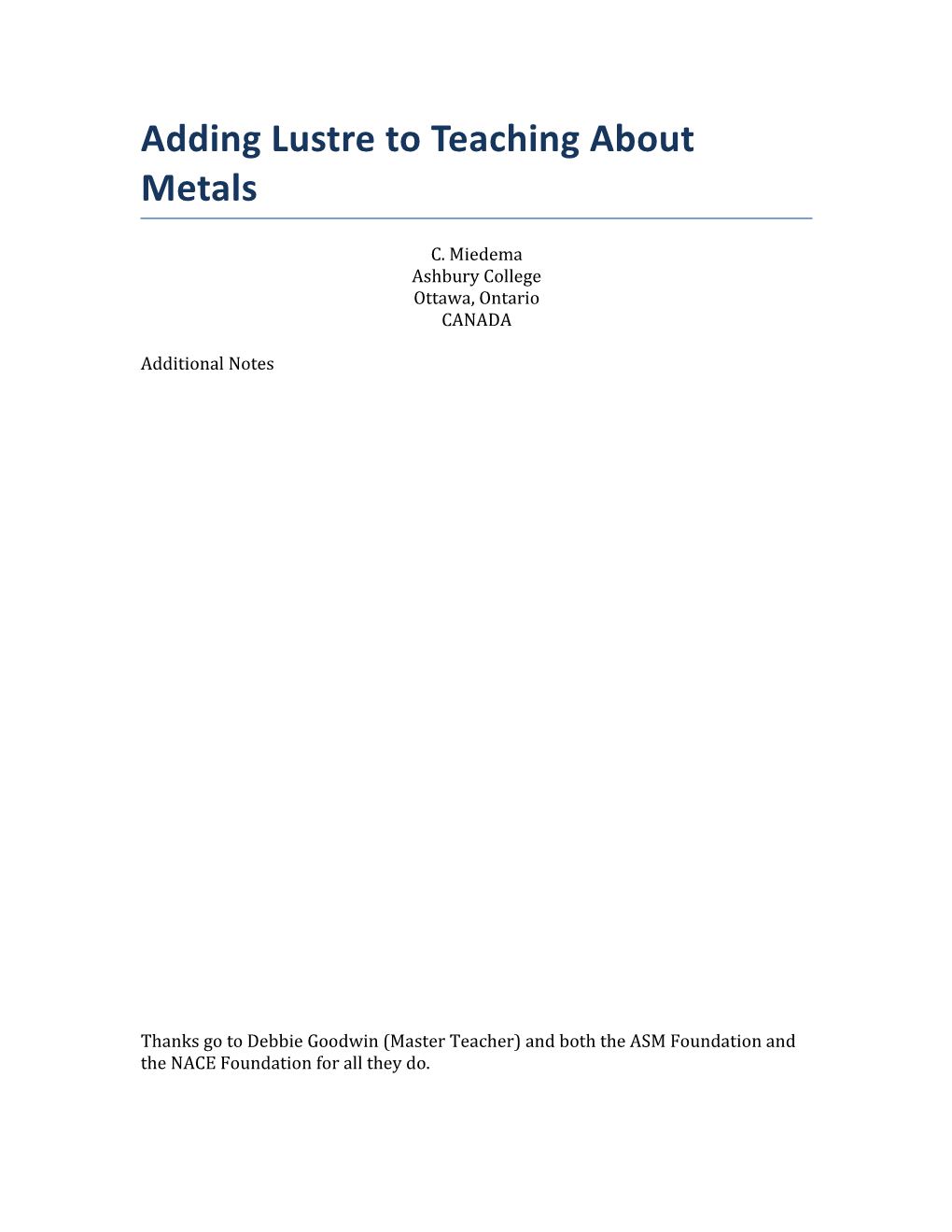 Adding Lustre to Teaching About Metals