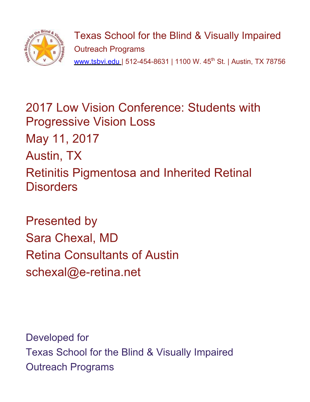 2017 Low Vision Conference: Students with Progressive Vision Loss