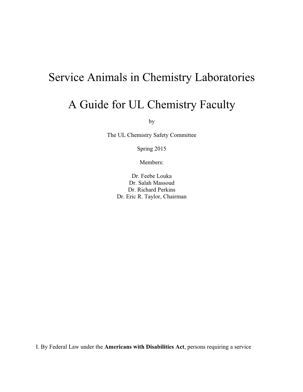 Service Animals in Chemistry Laboratories