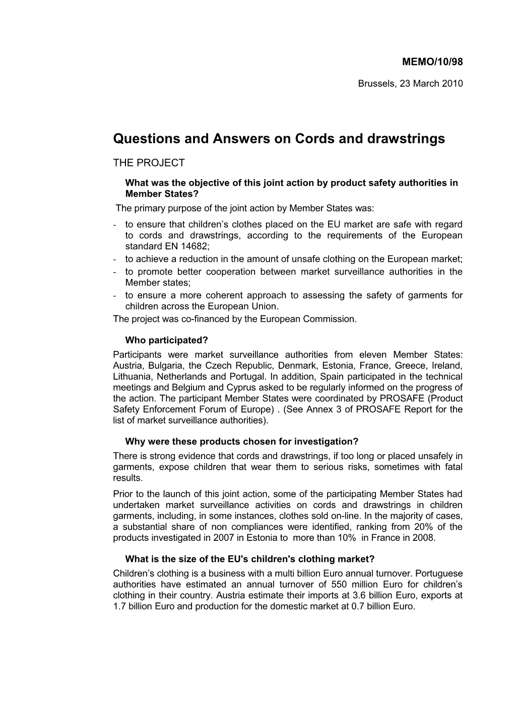 Questions and Answers on Cords and Drawstrings