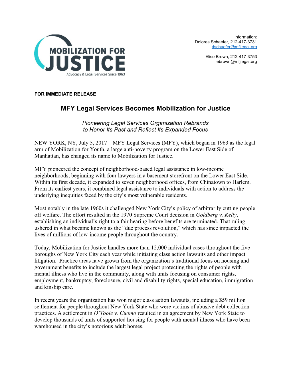 MFY Legal Services Becomes Mobilization for Justice