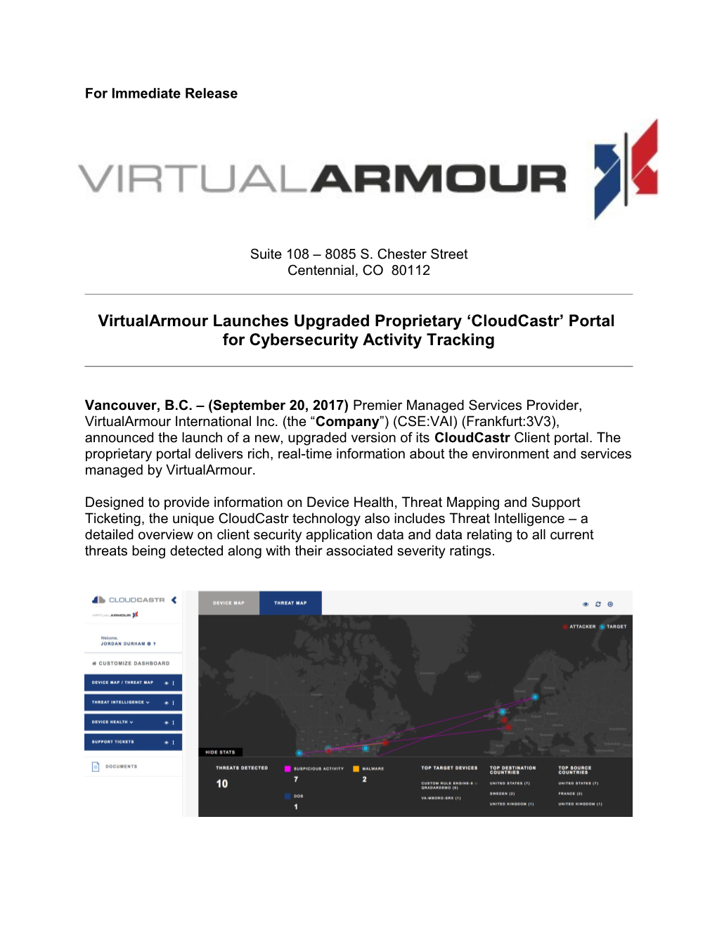 Virtualarmour Launchesupgraded Proprietary Cloudcastr Portal