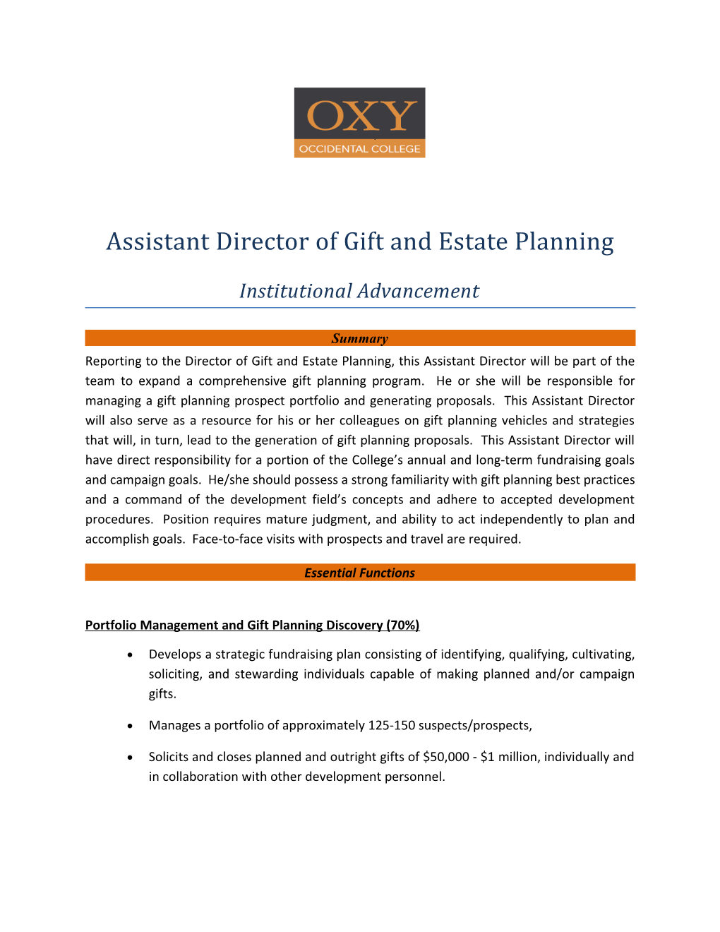 Assistant Director of Gift and Estate Planning