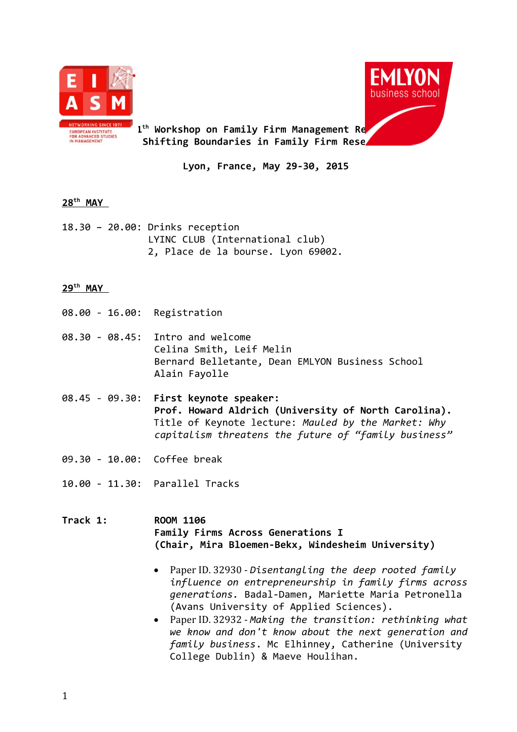 11Th Workshop on Family Firm Management Research