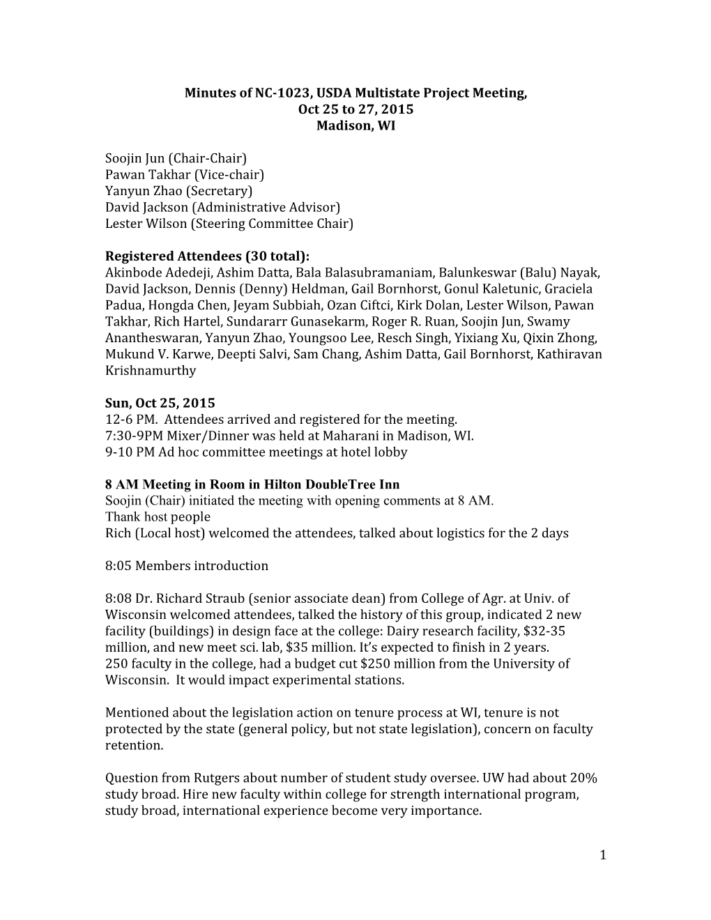 Minutes of NC-1023, USDA Multistate Project Meeting