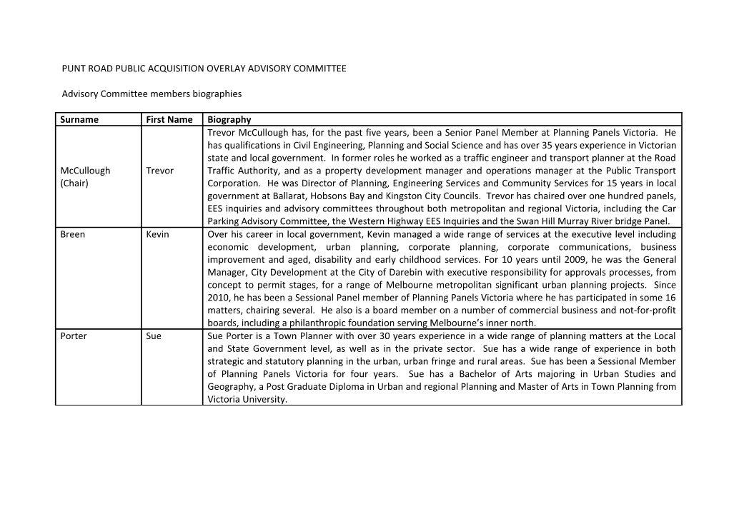 Punt Road Public Acquisition Overlay Advisory Committee