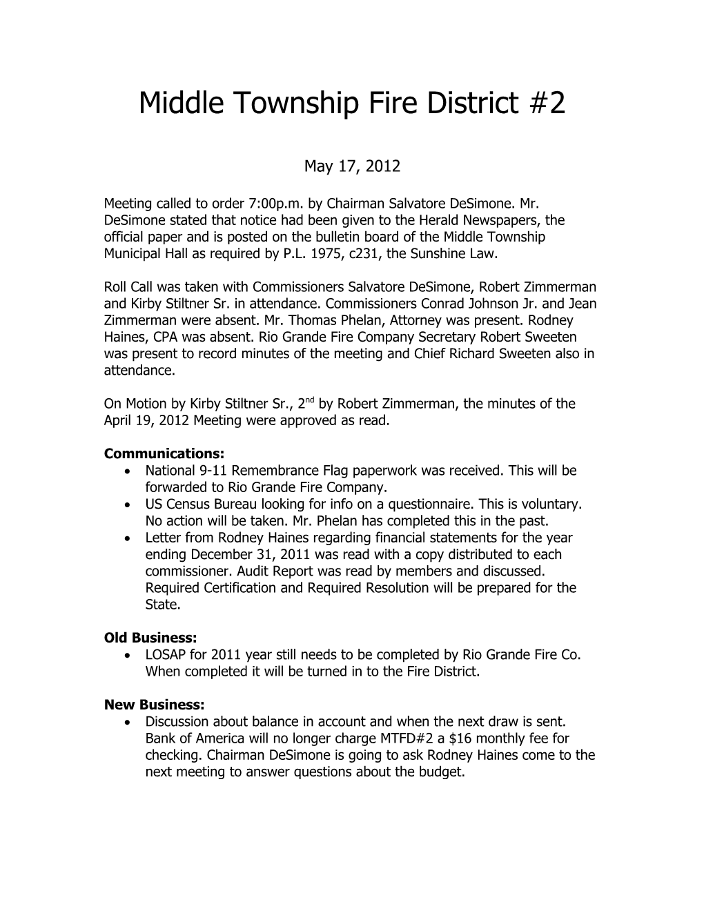 Middle Township Fire District #2
