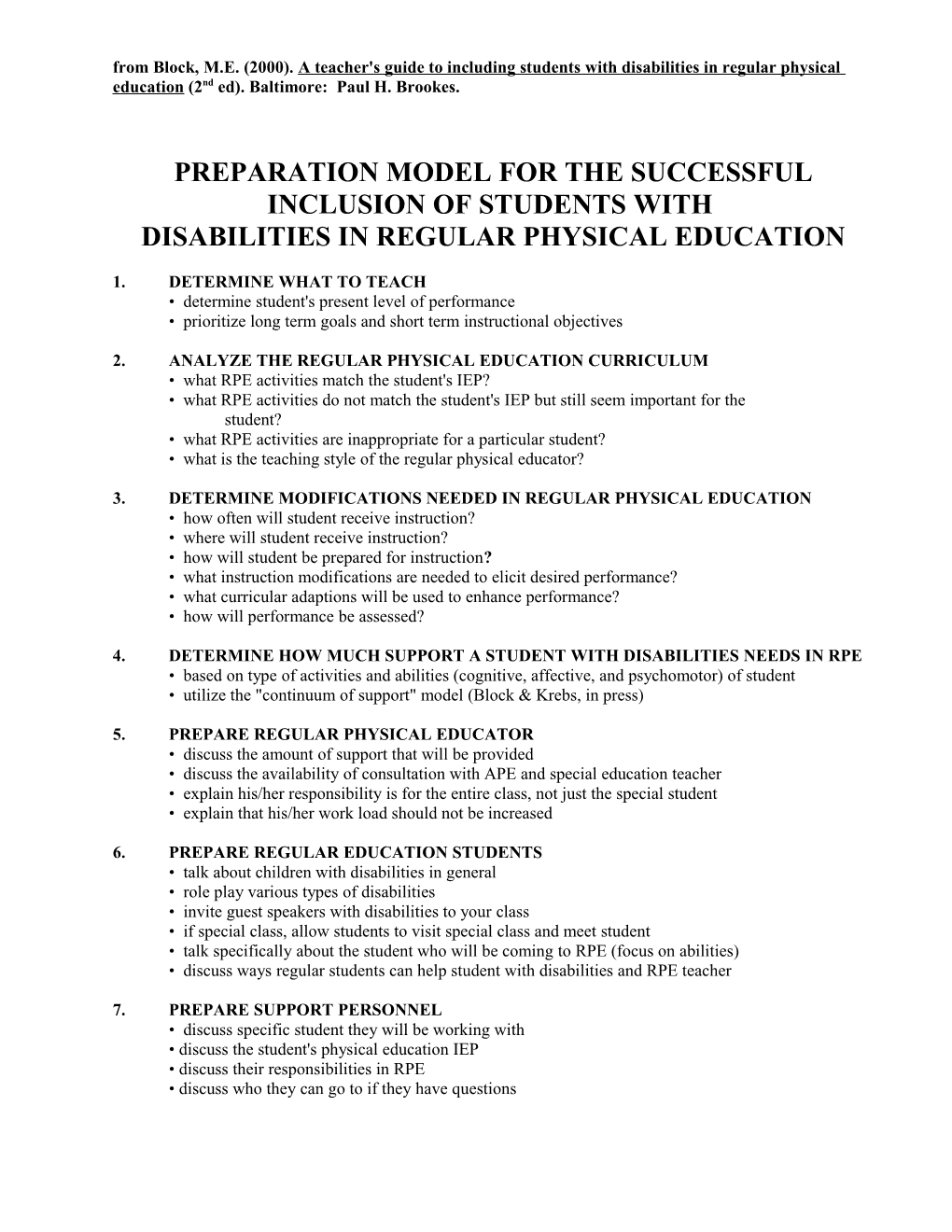 Preparation Model for the Successful Inclusion of Students With